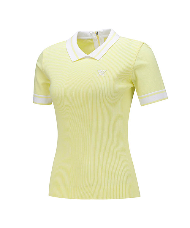 Women's Collar Corduroy Short Sweater - Yellow
