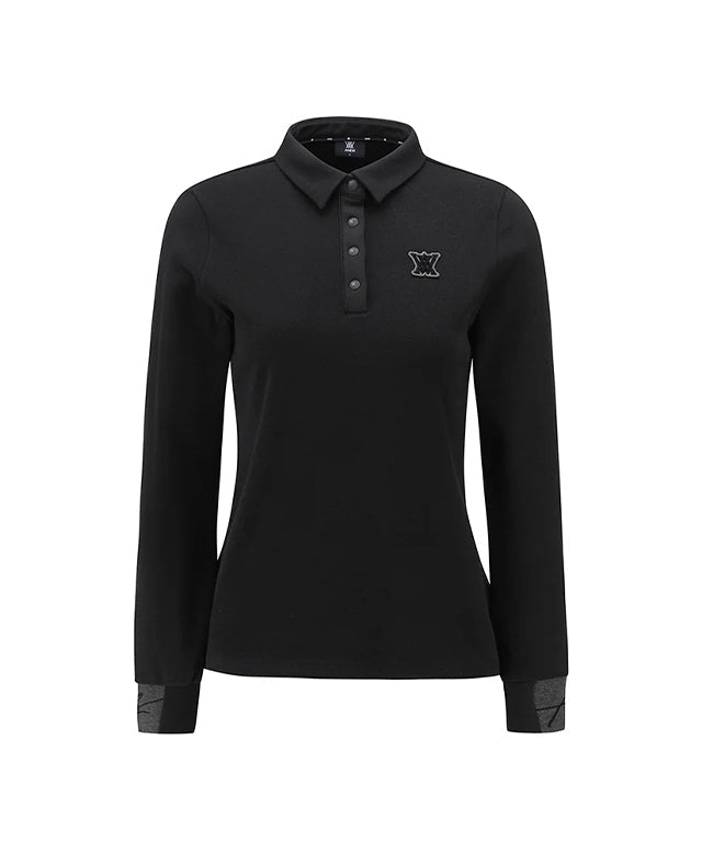 Women's Nap Collar Long T-shirt - Black