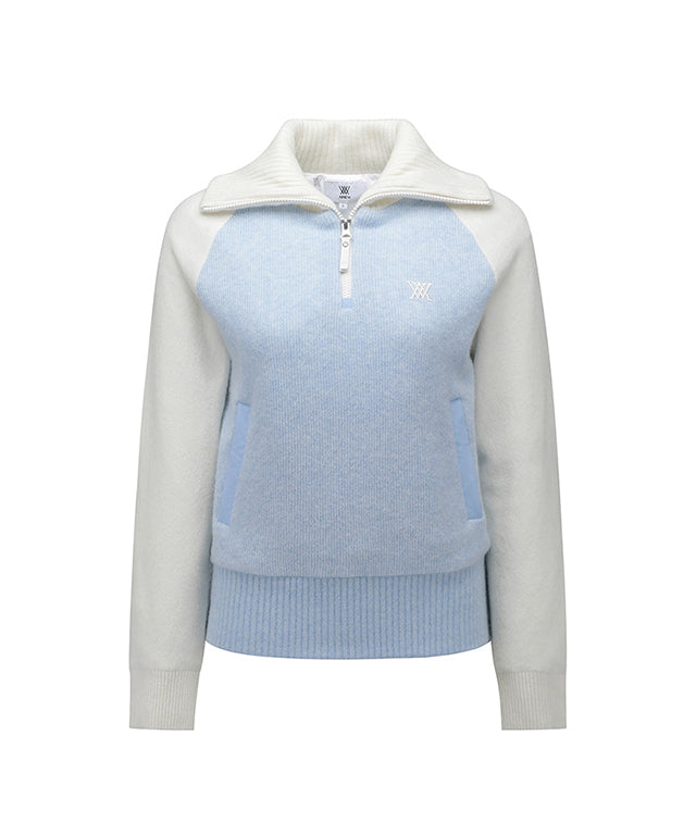 Women's Cashmere Blend Half Zip Sweater - Light Blue