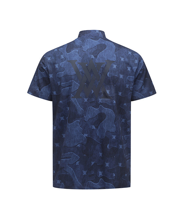 Men's Camo Cool High Neck Short T-Shirt - Navy
