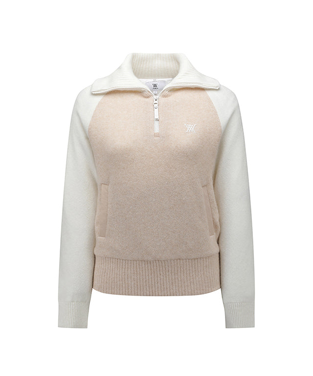 Women's Cashmere Blend Half Zip Sweater - Light Beige