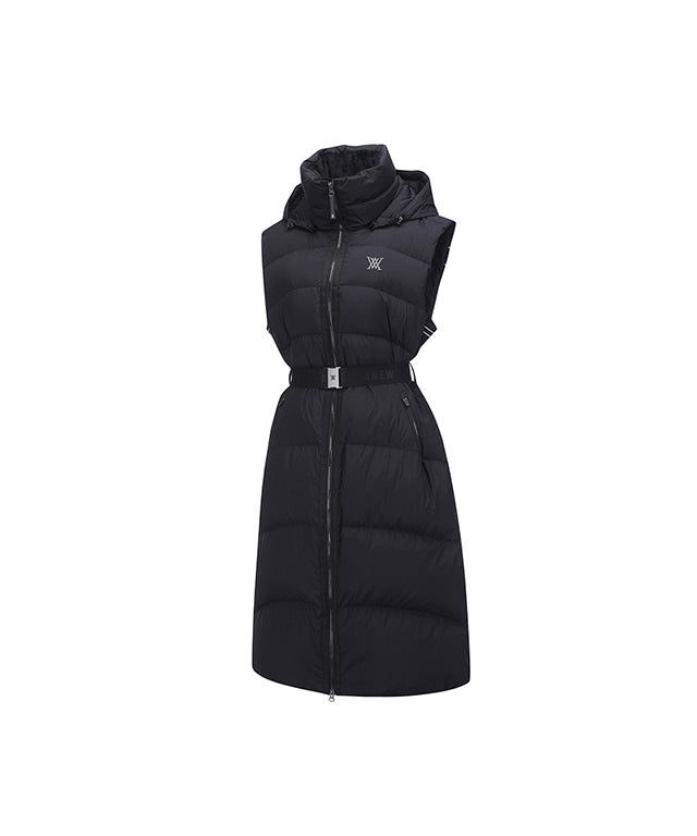 Women's Long Length Down Vest - Black