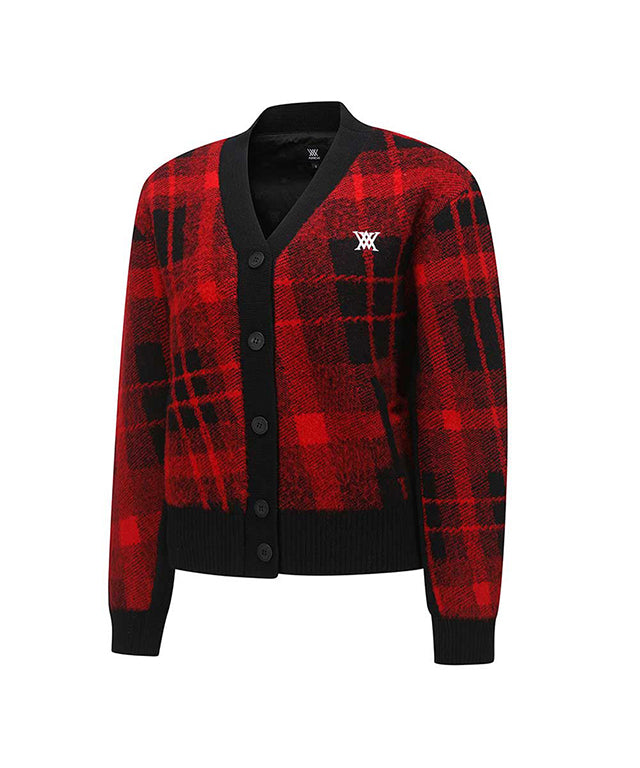 Women's Check Point Cardigan - Red