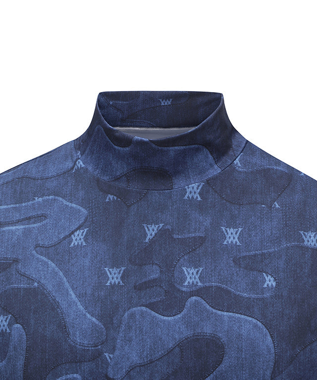 Men's Camo Cool High Neck Short T-Shirt - Navy