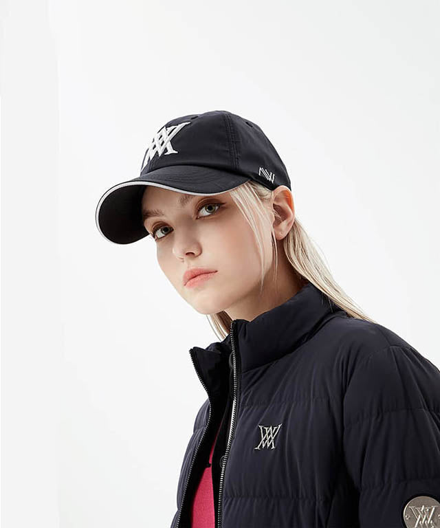 Women's Angle Embroidery Basic Ball Cap - Black