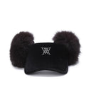 Women's Real Fur Snow Winter Visor - Black