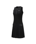 Women's Ribbed Pleated Block Bress - Black