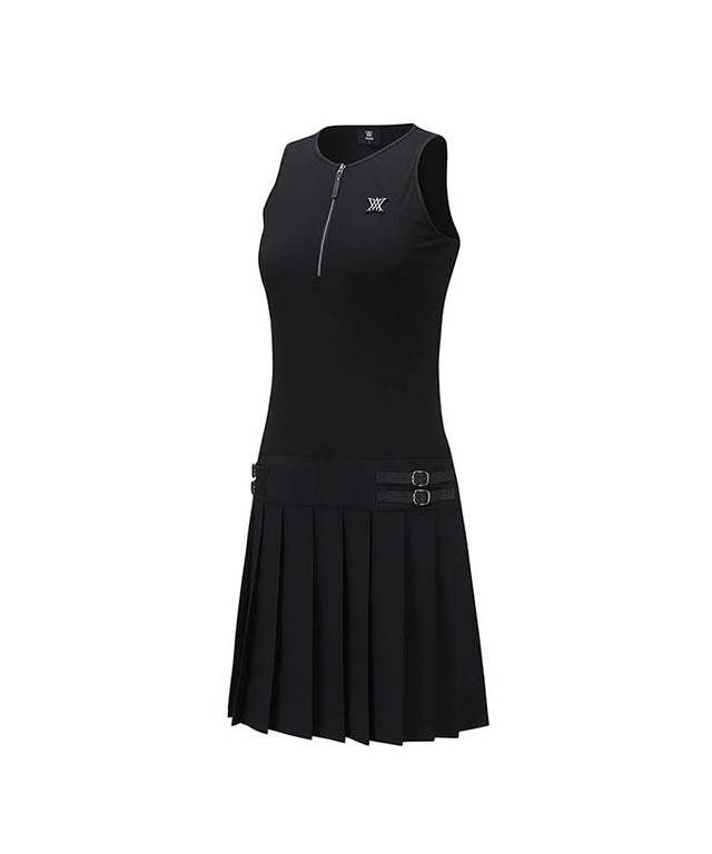 Women's Ribbed Pleated Block Bress - Black