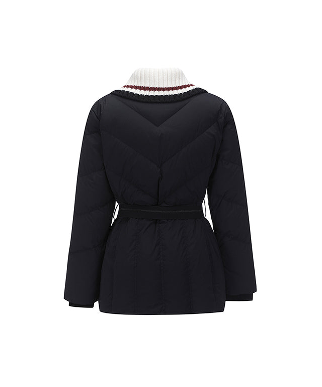 Women's Knit Detachable Medium Length Down JK - Black