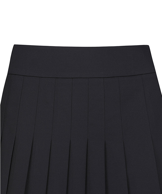 Logo Band Double Pleats Skirt - Black