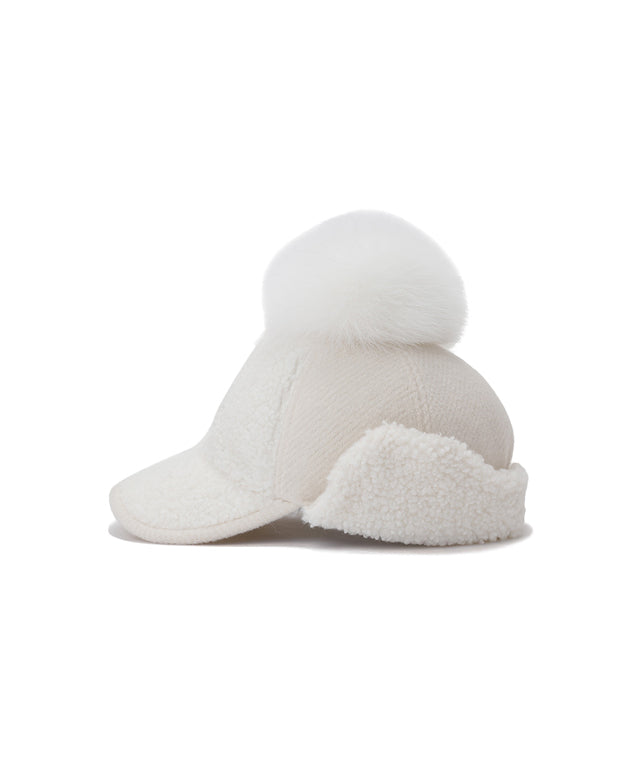 Women's Curly Ball Cap - White
