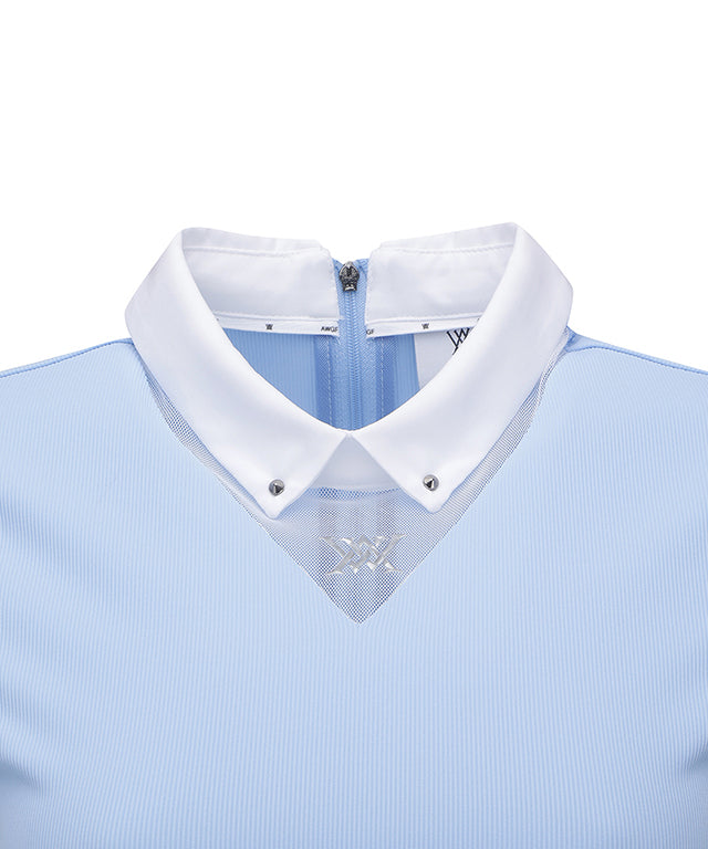 Women's Triangle Mesh Block Long T-Shirt - S/Blue