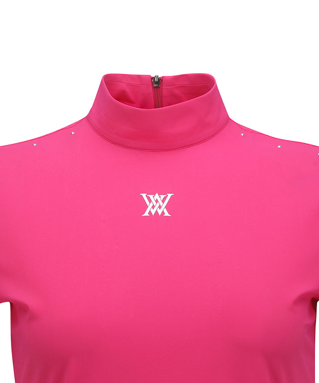 Women's High-Neck Mesh Back Short-Sleeved T-Shirt - Pink