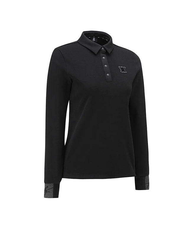 Women's Nap Collar Long T-shirt - Black