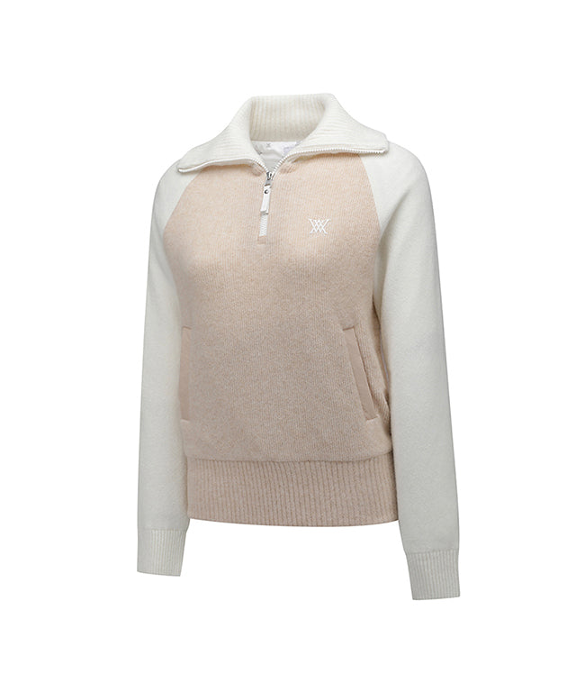 Women's Cashmere Blend Half Zip Sweater - Light Beige
