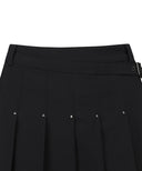 [Legacy Sale]  Women's Buckle Decoration Pleats Skirt - Black