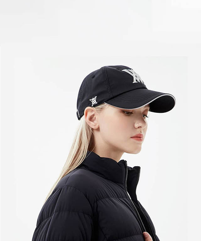 Women's Angle Embroidery Basic Ball Cap - Black