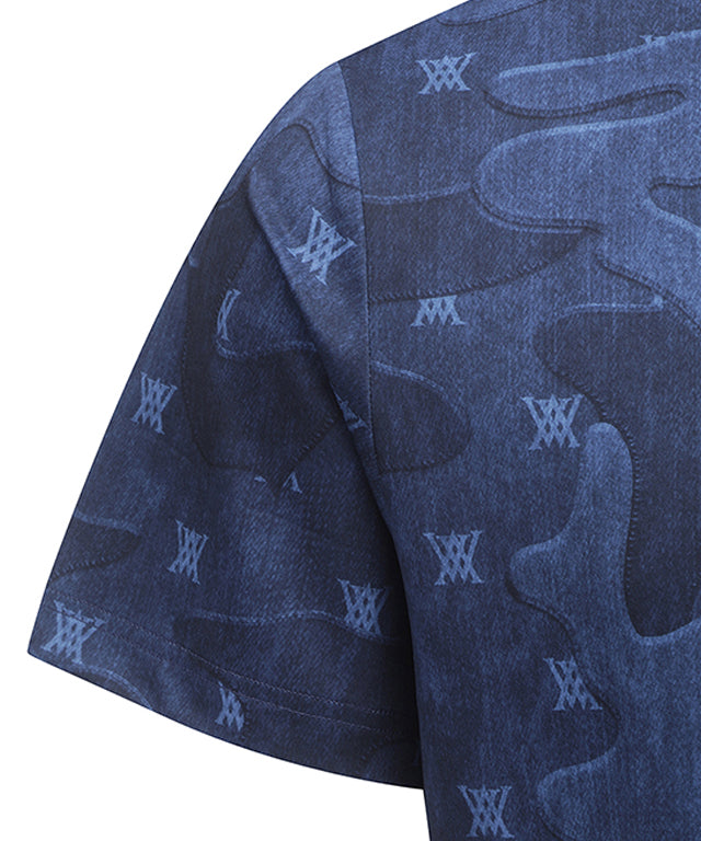 Men's Camo Cool High Neck Short T-Shirt - Navy