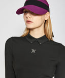 Women's Back Zip Point Long T-Shirt - Black