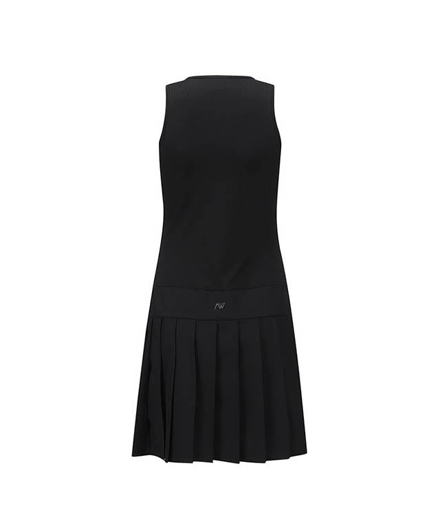 Women's Ribbed Pleated Block Bress - Black