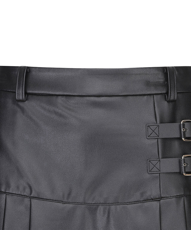 W Leather Half Pleats SQ - Black