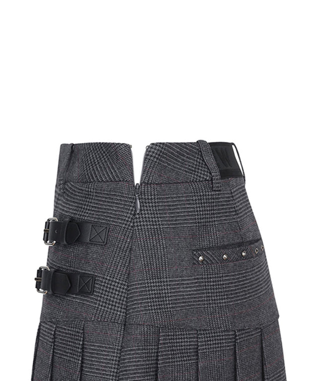 Women's Check Half Pleats SQ - Gray