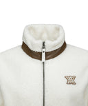 Women's Leather Patch Point Fleece Jacket - Ivory