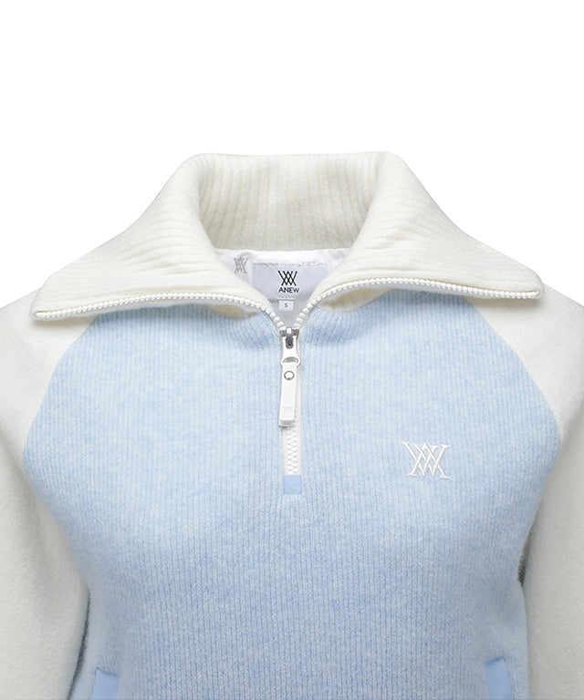 Women's Cashmere Blend Half Zip Sweater - Light Blue