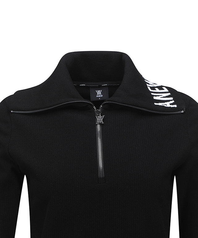 Women's High Neck Zip Long T-shirt - Black