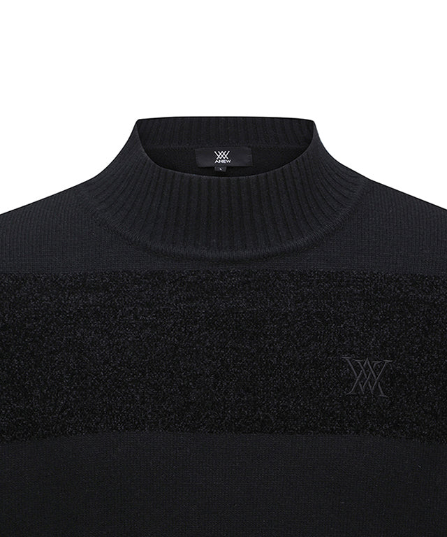 Men's Knit Block High Neck Sweater - Black