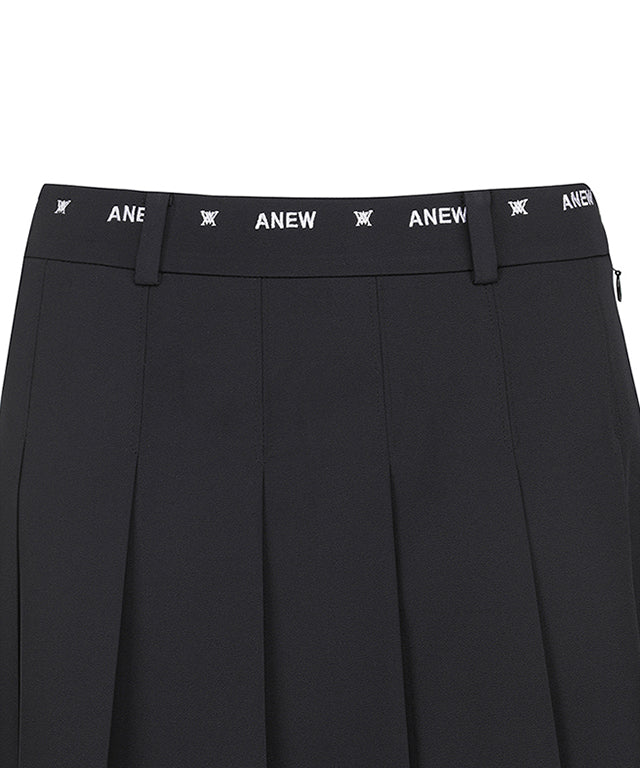 Women's Middle Length Pleats Skirt - Black