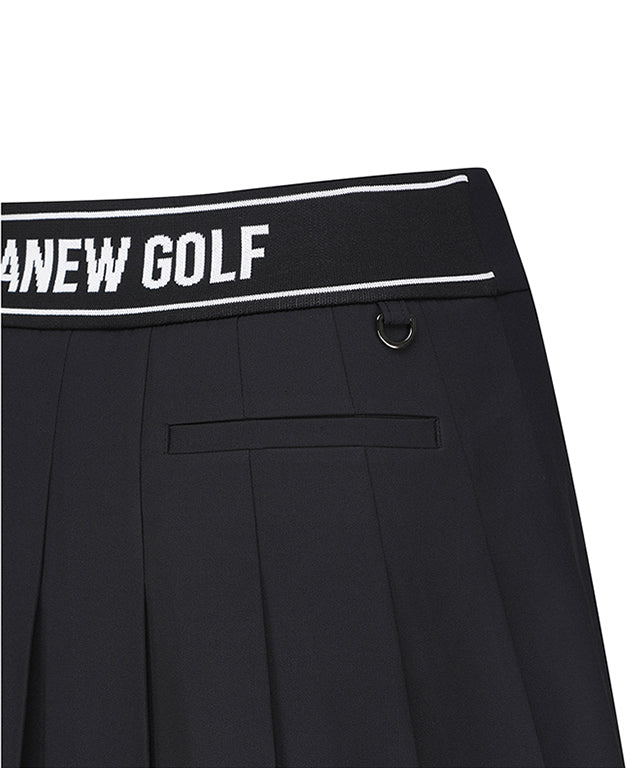 Logo Band Double Pleats Skirt - Black