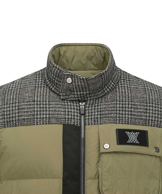 Men's Check Mix Down Vest - Khaki