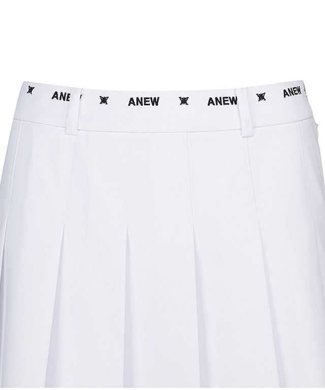 Women's Middle Length Pleats Skirt- White