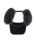 Women's Real Fur Snow Winter Visor - Black