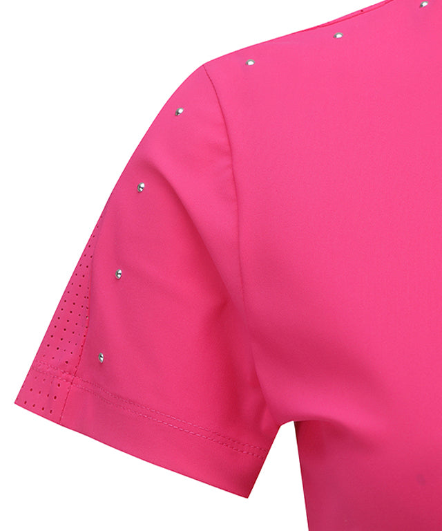 Women's High-Neck Mesh Back Short-Sleeved T-Shirt - Pink
