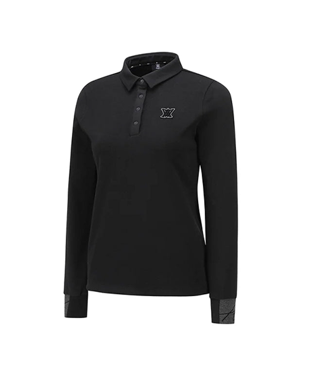 Women's Nap Collar Long T-shirt - Black