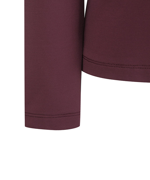 Women's Collar Color Blocked Long T-shirt - Wine