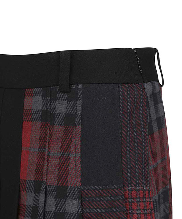 Women's Check Pattern Pleats Skirt - Black