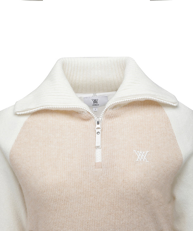 Women's Cashmere Blend Half Zip Sweater - Light Beige