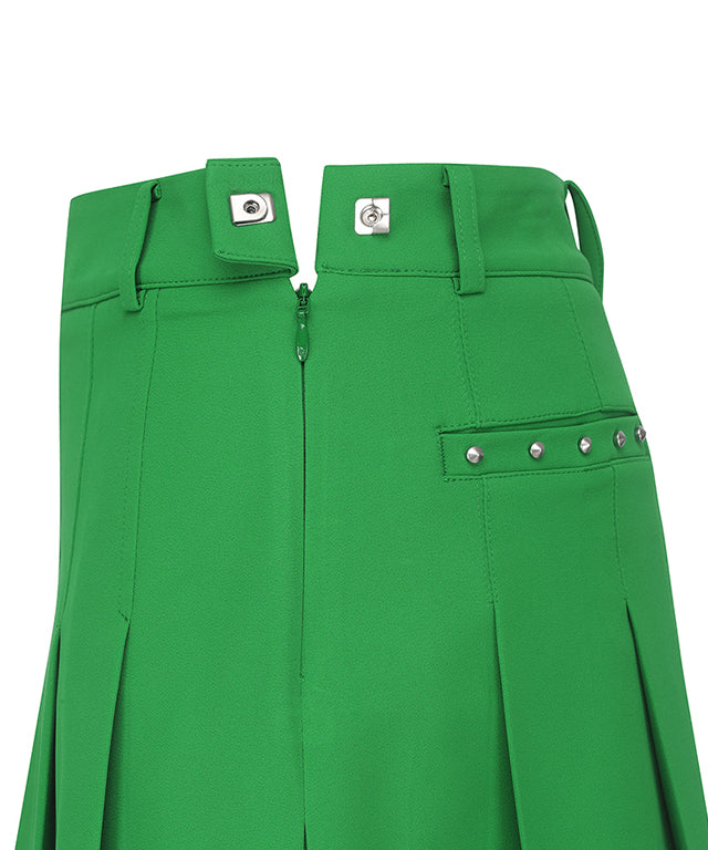 Women's Big Logo Pleats Middle Long Skirt - Green