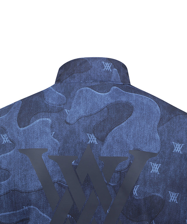 Men's Camo Cool High Neck Short T-Shirt - Navy