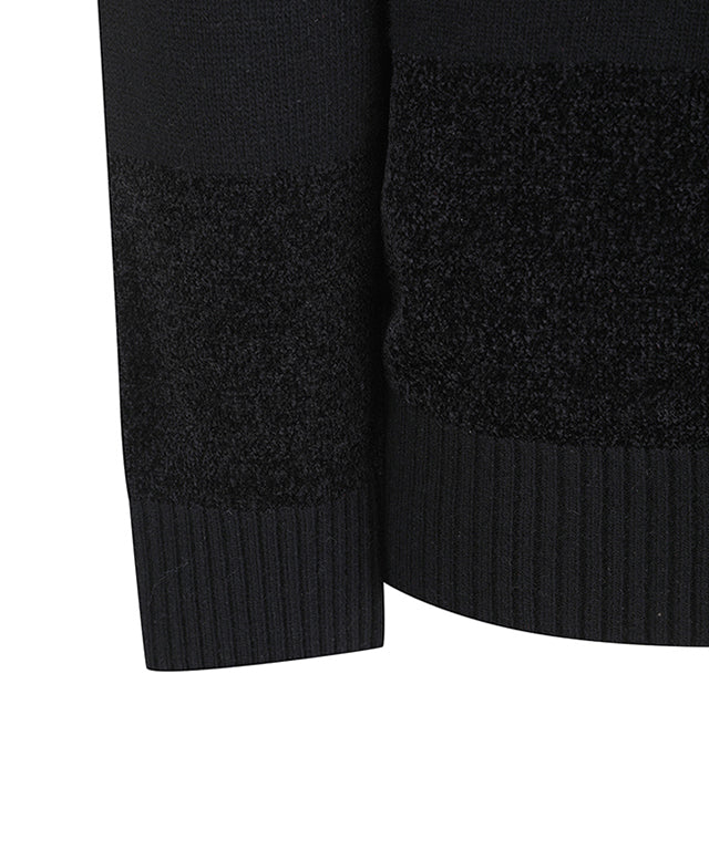 Men's Knit Block High Neck Sweater - Black