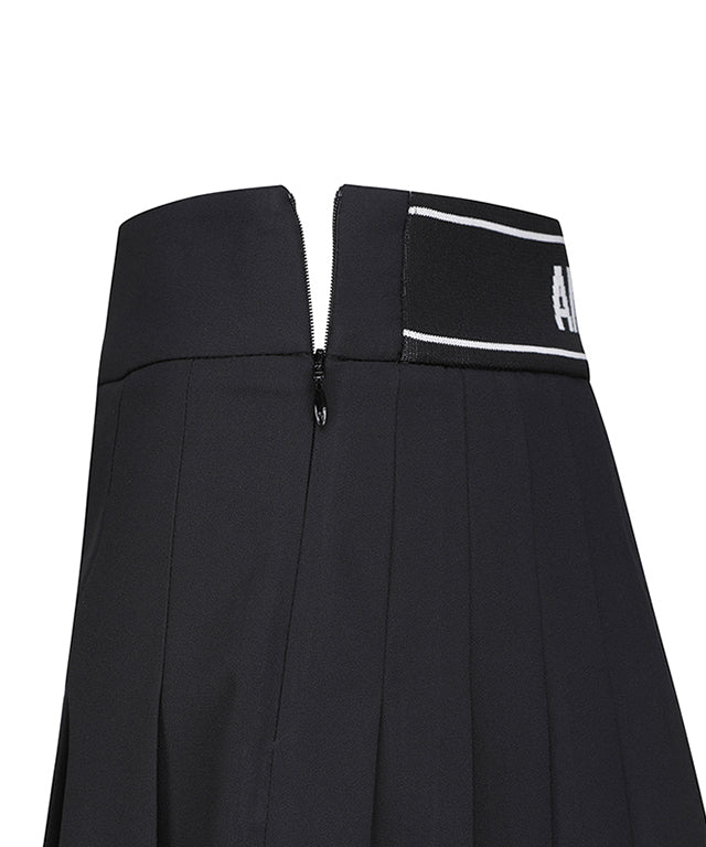 Logo Band Double Pleats Skirt - Black