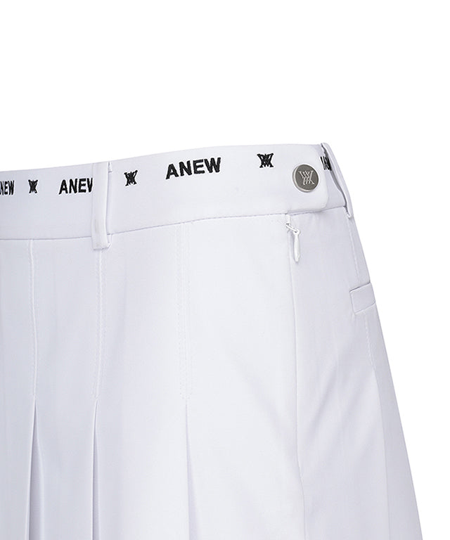 Women's Middle Length Pleats Skirt- White