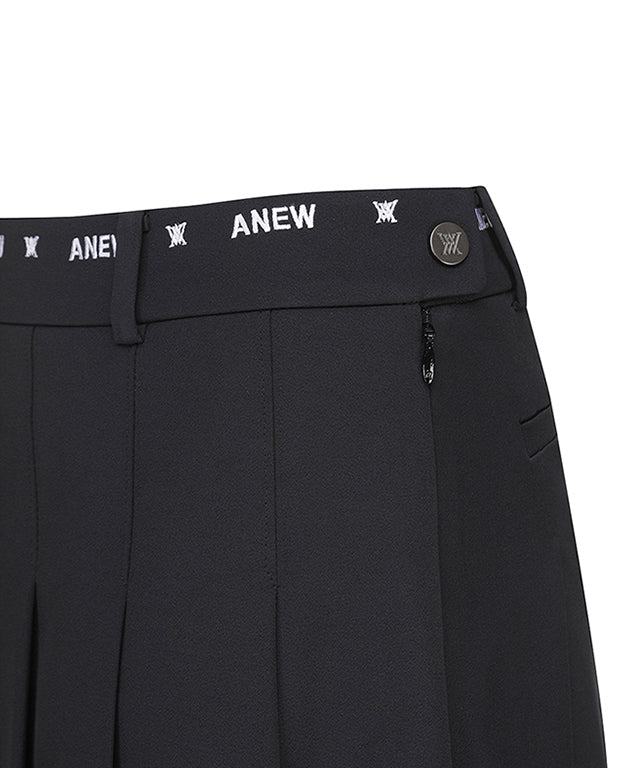 Women's Middle Length Pleats Skirt - Black