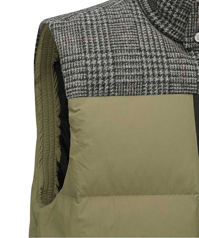 Men's Check Mix Down Vest - Khaki