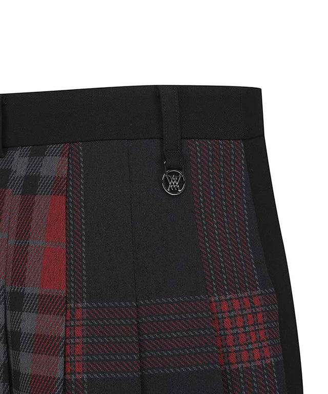 Women's Check Pattern Pleats Skirt - Black