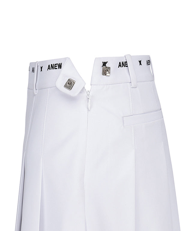 Women's Middle Length Pleats Skirt- White