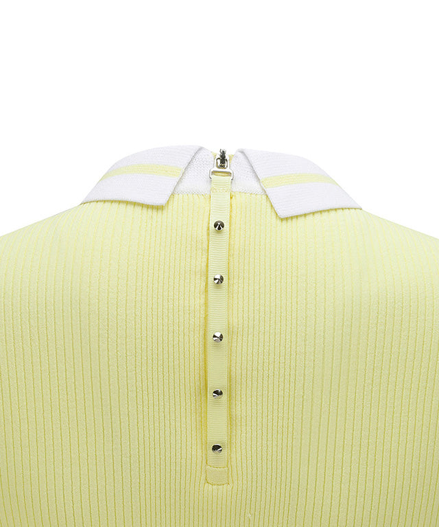 Women's Collar Corduroy Short Sweater - Yellow